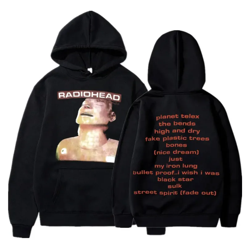 Vintage Rock Grubu Radiohead Kapüşonlu Üst Hip Hop Her Şey Müzik Albümü Baskı Kazak Harajuku Sokak Boyu Kapüşonlular Gençler