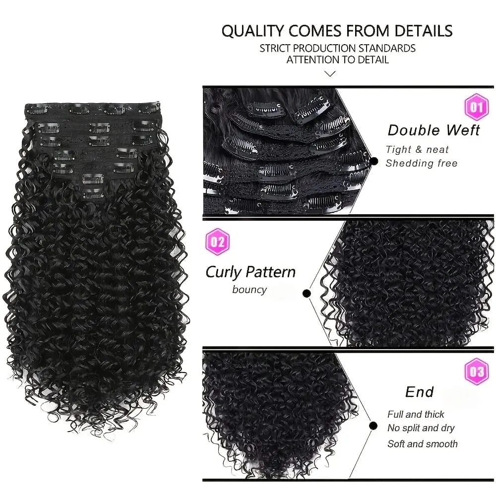 7pcs Clip In Curly Hair Extensions Suitable for Women - 50.8 cm Deep Wave Synthetic Hair with Clips Heat Resistant Fiber