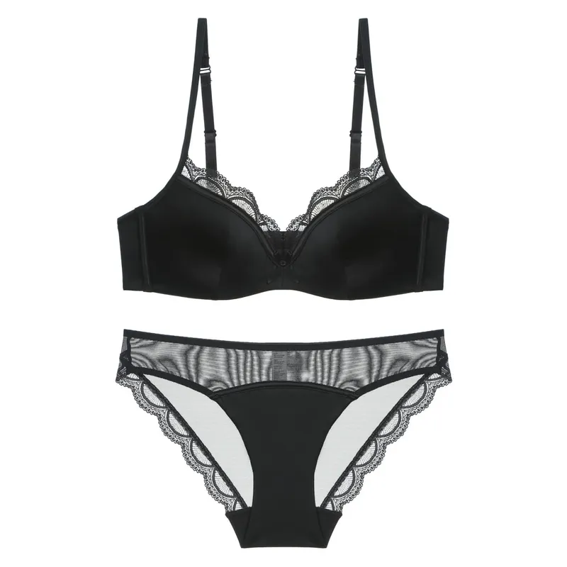 Summer Seamless Lace Bra Set for Small Bust Soft Wire Anti-Sagging Slimming Bralette & Panty Lightweight Lingerie Sexy Set