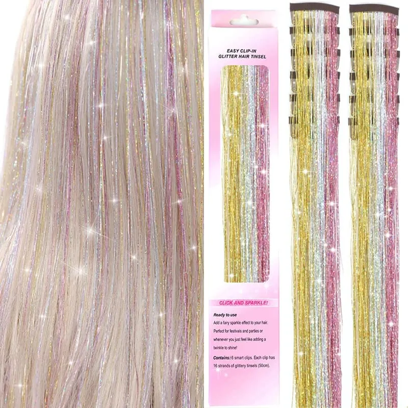 12 Uds. Extensiones de cabello de oropel con Clip morado, Kit de oropel para el cabello de colores, accesorios destacados para el cabello para mujeres y niños