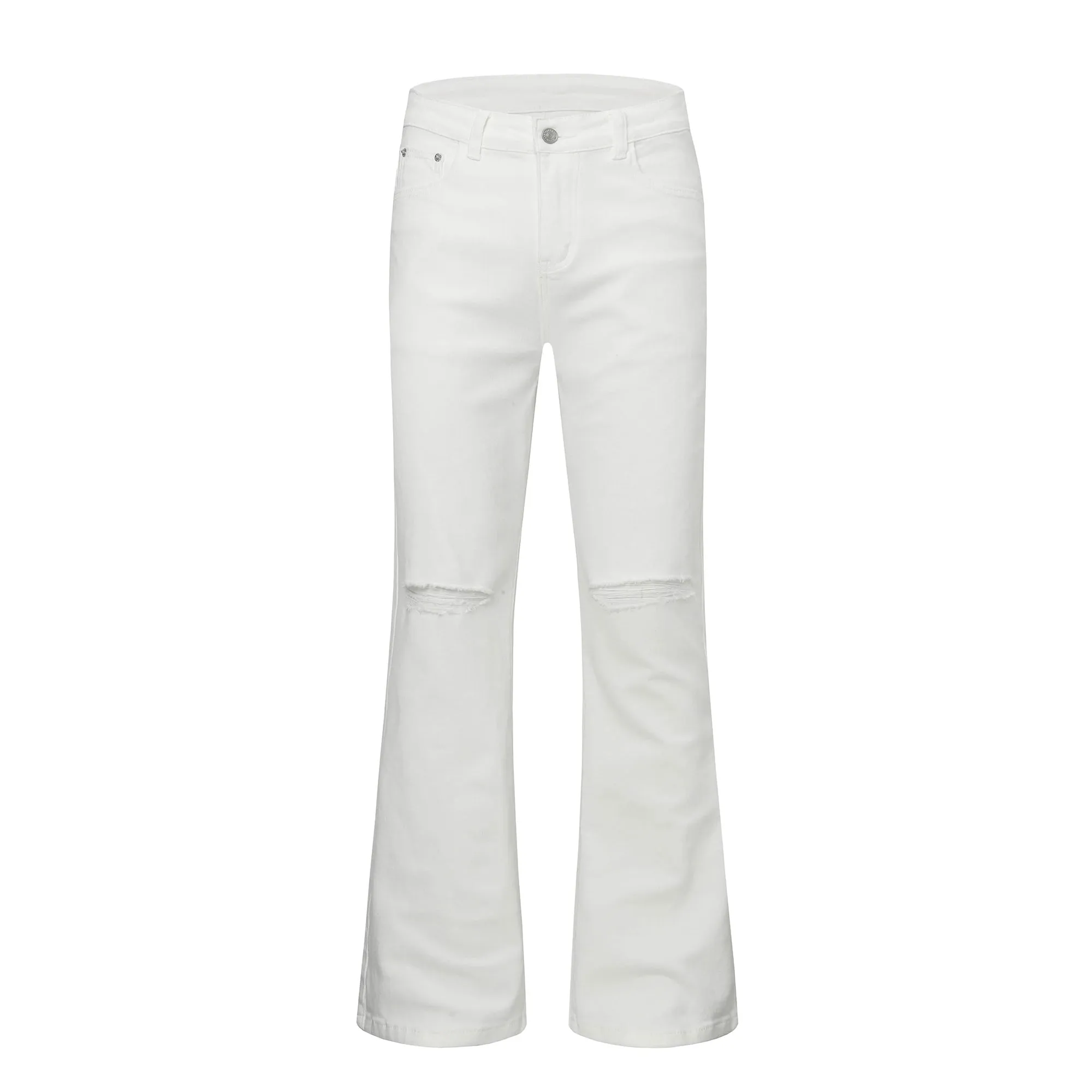 Đô Thị Đường Phố Nam Slim Fit Loe Quần Jean Trắng Đen Quần Jean Đau Khổ Tổng Thể Y2k Màu Giặt Skinny Jeans Nam Rách