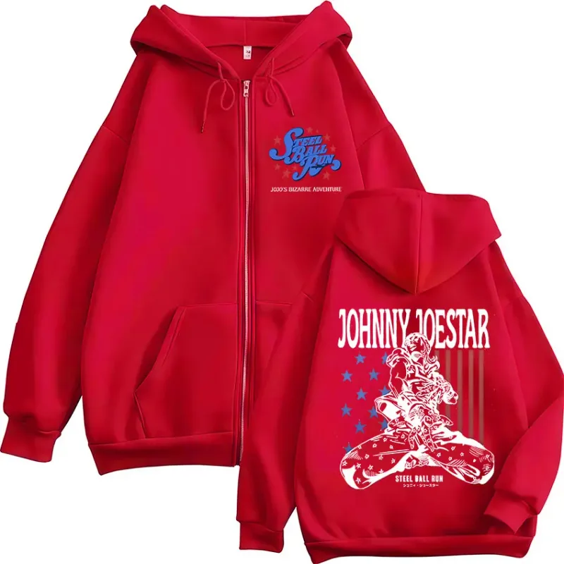 Anime JoJo Bizarre Adventure STEEL BALL RUN Johnny Joestar Zipper Hoodies Men Women Clothing Zip Up Sweatshirt Jacket Streetwear