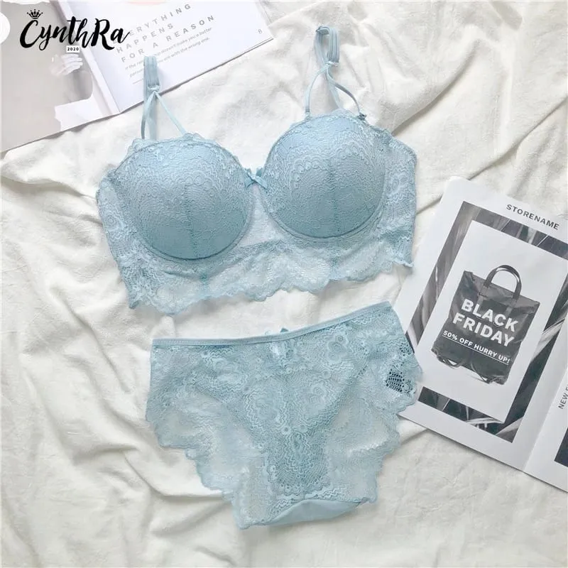 Plus Size Push Up Bra Set Sexy Lace Underwear Adjustable Comfort Thin Soft Breathable Lingerie For Women