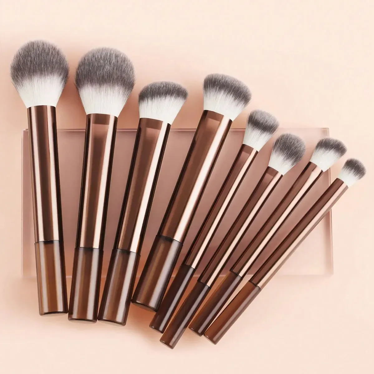 8 Buah Set Kuas Rias Multifungsi Gagang Panjang Rambut Sintetis untuk Alat Rias Kosmetik Wajah Kontur Alas Bedak Perona Pipi