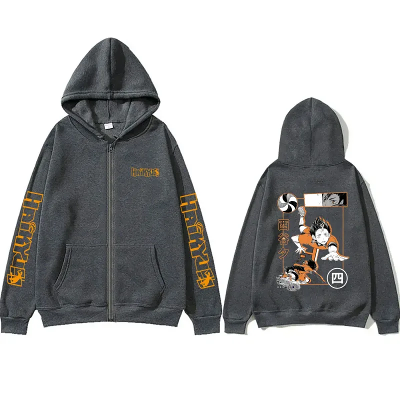 Anime Haikyuu Yu Nishinoya Graphic Zipper Hoodie Men Women Manga Cosplay Zip Up Jacket Men's Fleece Cotton Zip Up Sweatshirts