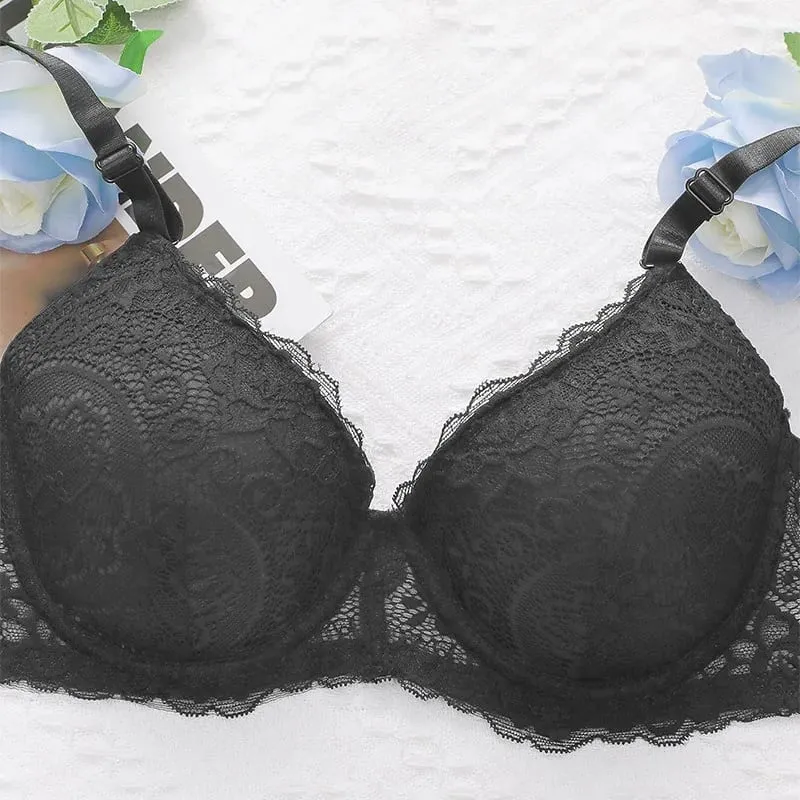 Women Sexy Lace Underwire Lingerie Set Breathable Lift Support Cami Bra & Triangle Briefs 2‑Piece Outfit