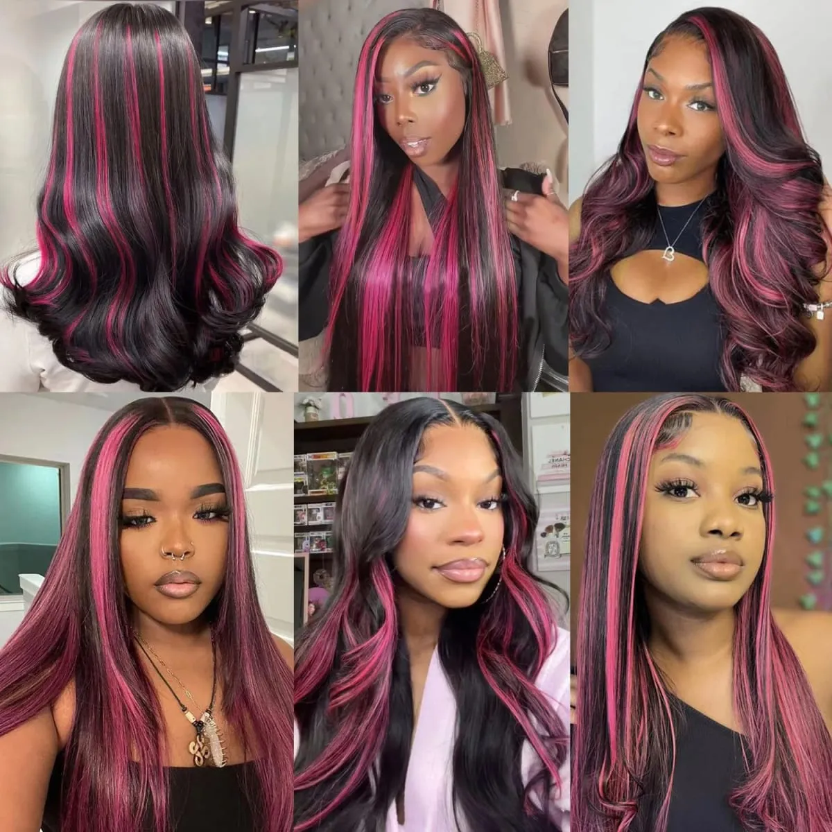 Glow In The Dark Clip‑In Hair Extensions 24 Inch Synthetic Peekaboo Highlight Hairpieces For Festival Halloween Party