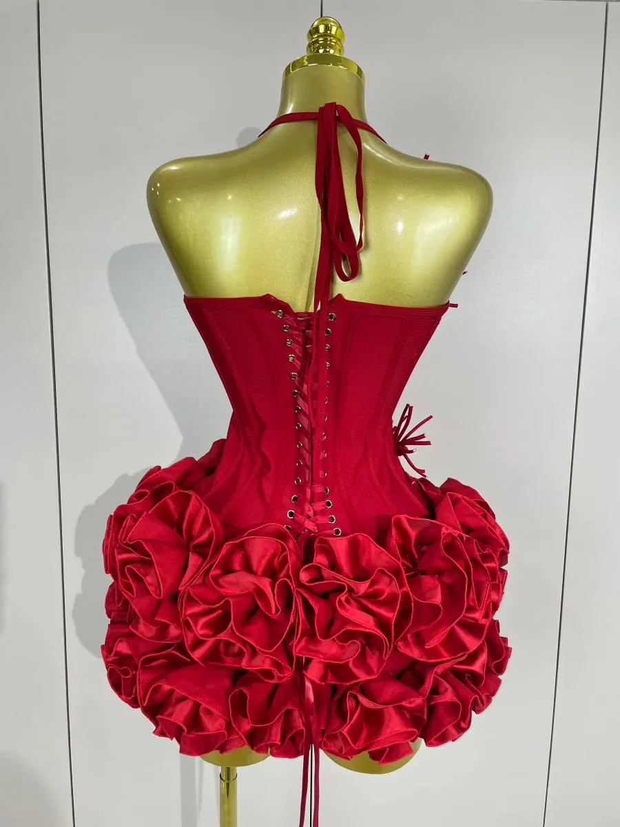 Sexy Halter Prom Gown Celebrity Club Two Piece Set Cocktail Elegant Women Fashion Luxury Birthday Party Red Black Bandage Outfit