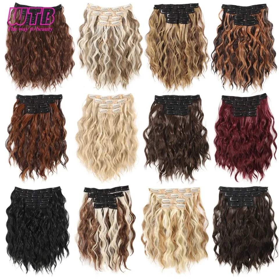 Clip In Hair Extension Synthetic Hair 12Inch 4 PCS Set Wavy Curly Hair Extension Synthetic Hairpieces Para sa Babaeng Babae Araw-araw na Paggamit