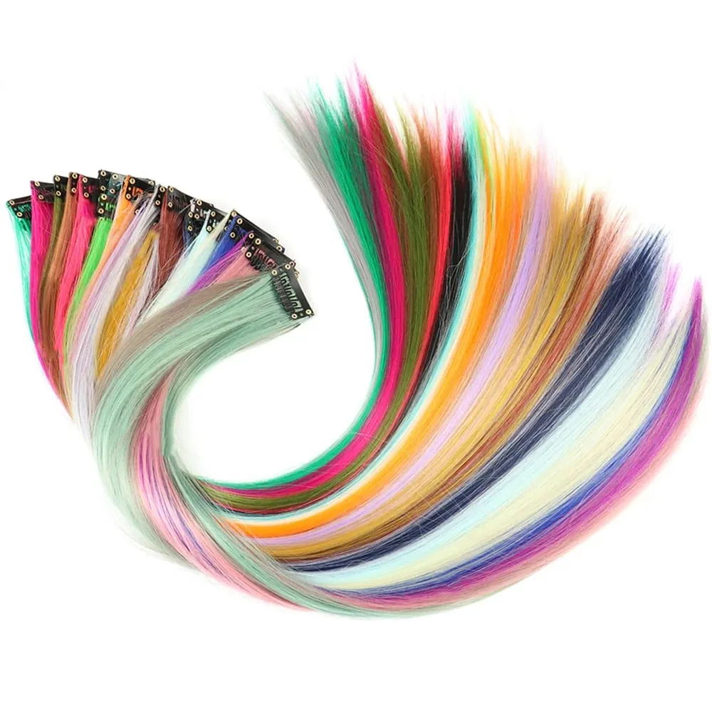 Synthetic Clip In One Pieces Hair Extensions Straight Synthetic Hair Pieces 22Inch Long Ombre Hair Pink Purple Red Blue