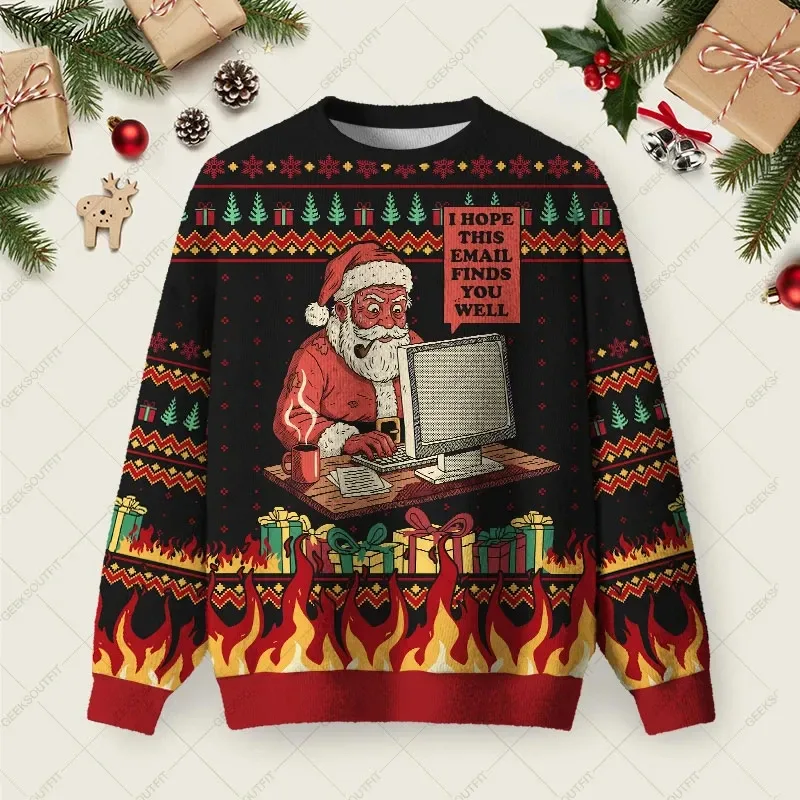 3D Print Gingerbread Man Graphic Sweatshirts Funny Santa Claus Ugly Christmas Sweater Unisex Xmas 2026 Pullover Casual Clothing