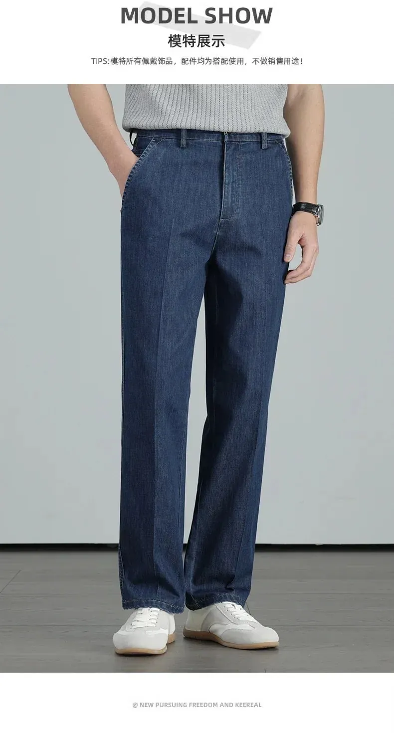 2026 Summer High Quality Clothing Men's Lightweight Straight Jeans Silk Lyocell Business Casual Thin Trousers Denim Pants