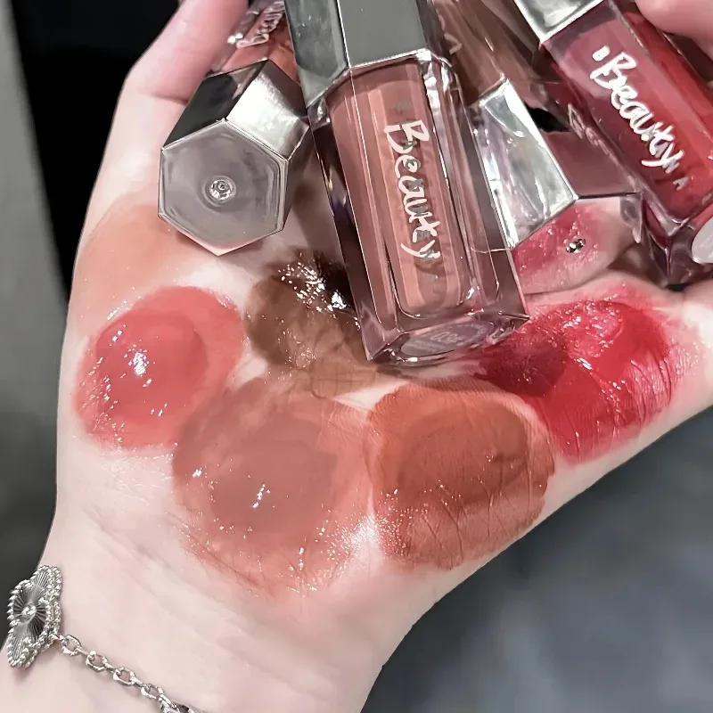 Hielo transparente marrón brillo de labios hidratante líquido brillante lápiz labial desnudo luz de agua espejo de cristal esmalte de labios maquillaje de larga duración