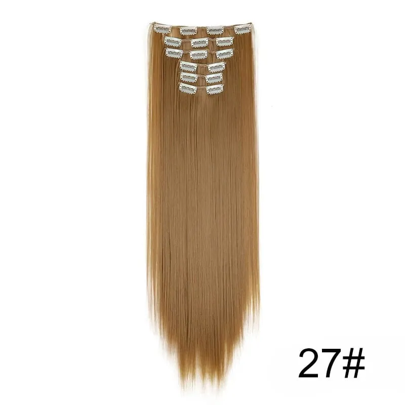 24Inch Synthetic 6pcs/set Long Straight Clip-in Hair Extension Heat Resistant Fiber Hair for Women Hair Accessories