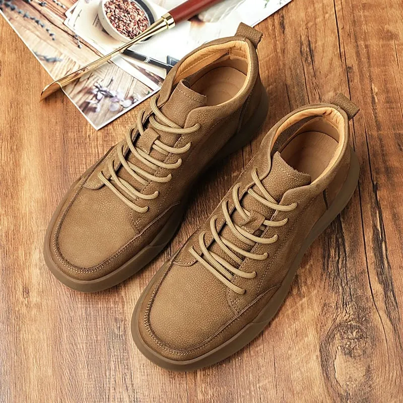 Italian 2025New Arrival Genuine Leather Mens Antiskid Walking Shoe Outdoor Thick Bottom Sneakers Casual Leather Minimalist Shoes