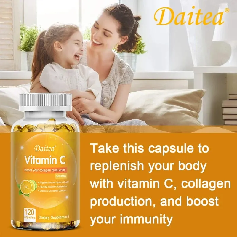 Vitamin C Promotes Collagen Production - 2000 Mg Promote Skin Hair Nails and Immune Health Dietary Supplements