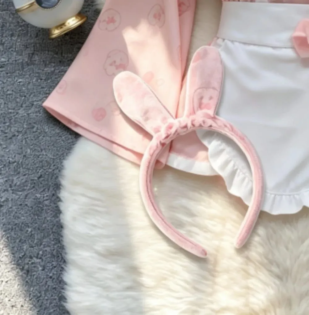 Sexy Dress Bunny Print Kimono Temptation Sexy Long Sleeve Slim Fit Bowknot Dress Sweet Cute Pure Desire Charming Elegant