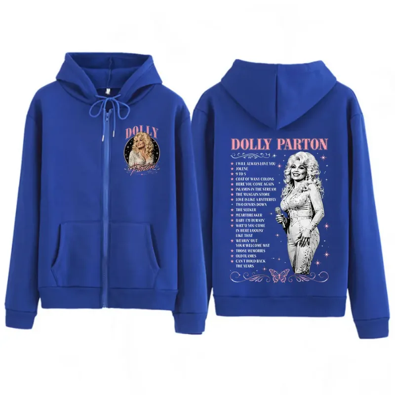 Dolly Parton Legend Country Music Zipper Hoodies Men Women Fashion Long Sleeve Oversized Zip Up Hooded Sweatshirts Jackets Coats