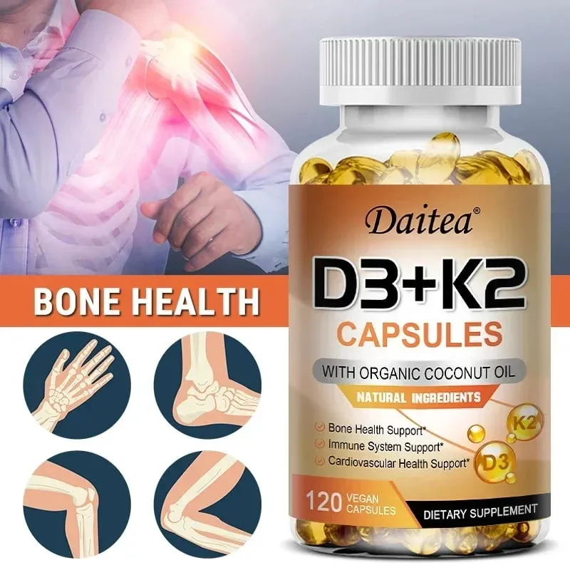 Vegansk vitamin D3 K2 kapsler - Økologisk kokosolie - Dagligt tilskud for et sundt immunsystem og knogler Gluten- og sojafri
