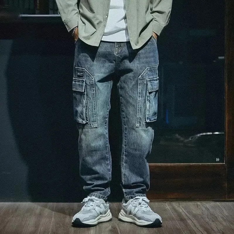 Denim Pant Men Jeans Vintage Wash Cargo Long Pants Loose High Waist Straight Trousers Pocket Y2k Streetwear Elegant Casual 2026 — image 5