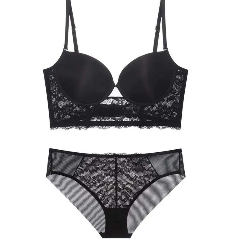 Women Sexy Lace Bra Set Elegant Thin Padded Push Up Lingerie Ladies Underwear Daily Casual Bra and Panty Set