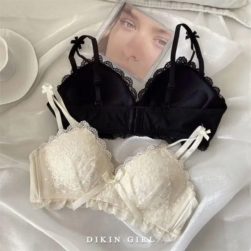 Sexy Lace Embroidered Bra Set with Small Chest Gathered for Collection Accessory Breasts Without Steel Rims Underwear Set