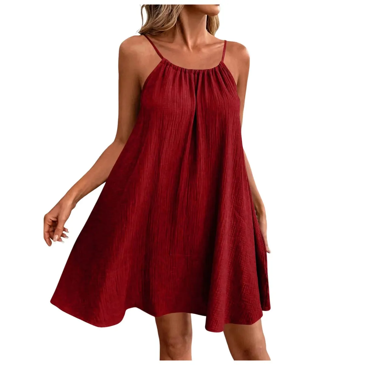 Summer Women's Cotton Linen Mini Dress 2026 New Bohemian Spaghetti Straps Dresses Backless Sundress Loose Holiday Party Robe