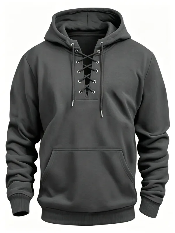 Autumn Fashion Mens Hooded Sweatshirts Lace-up Drawstring Long Sleeve Loose Hoodies Men Streetwear Vintage Solid Color Hoodies