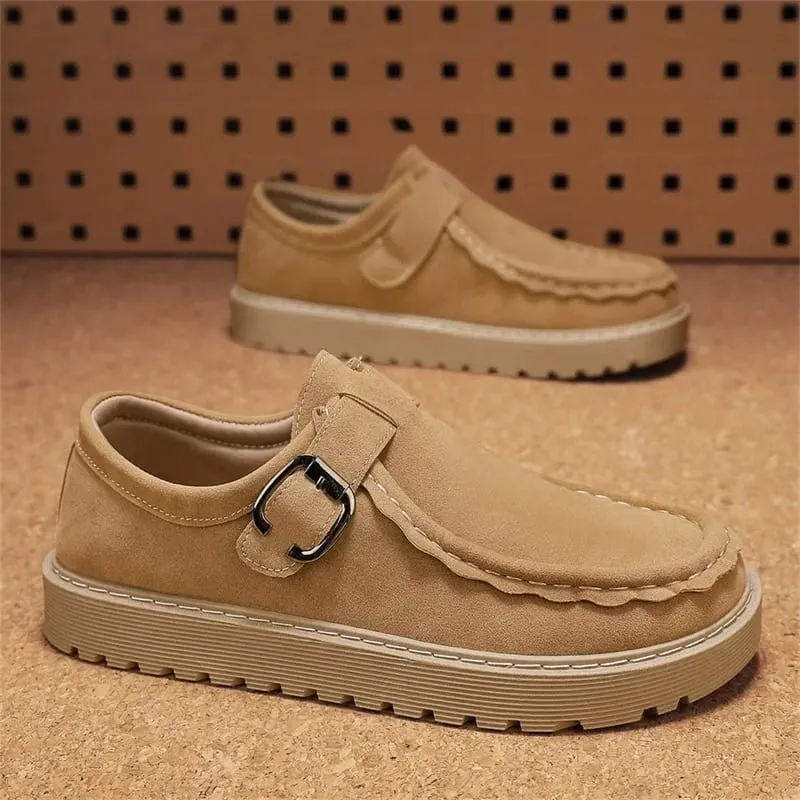Men's Beige Suede Casual Loafers in Large Sizes Comfortable Thick Soled Non Slip Walking Shoes Fashionable and Trendy Shoes 2025