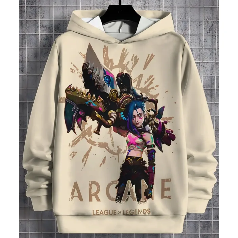 2026 Arcane Jinx Anime 3D Print All Seasons Children Casual Sweatshirt Cool Pullover Tops Unisex Clothes Boy Hoodies Clothes