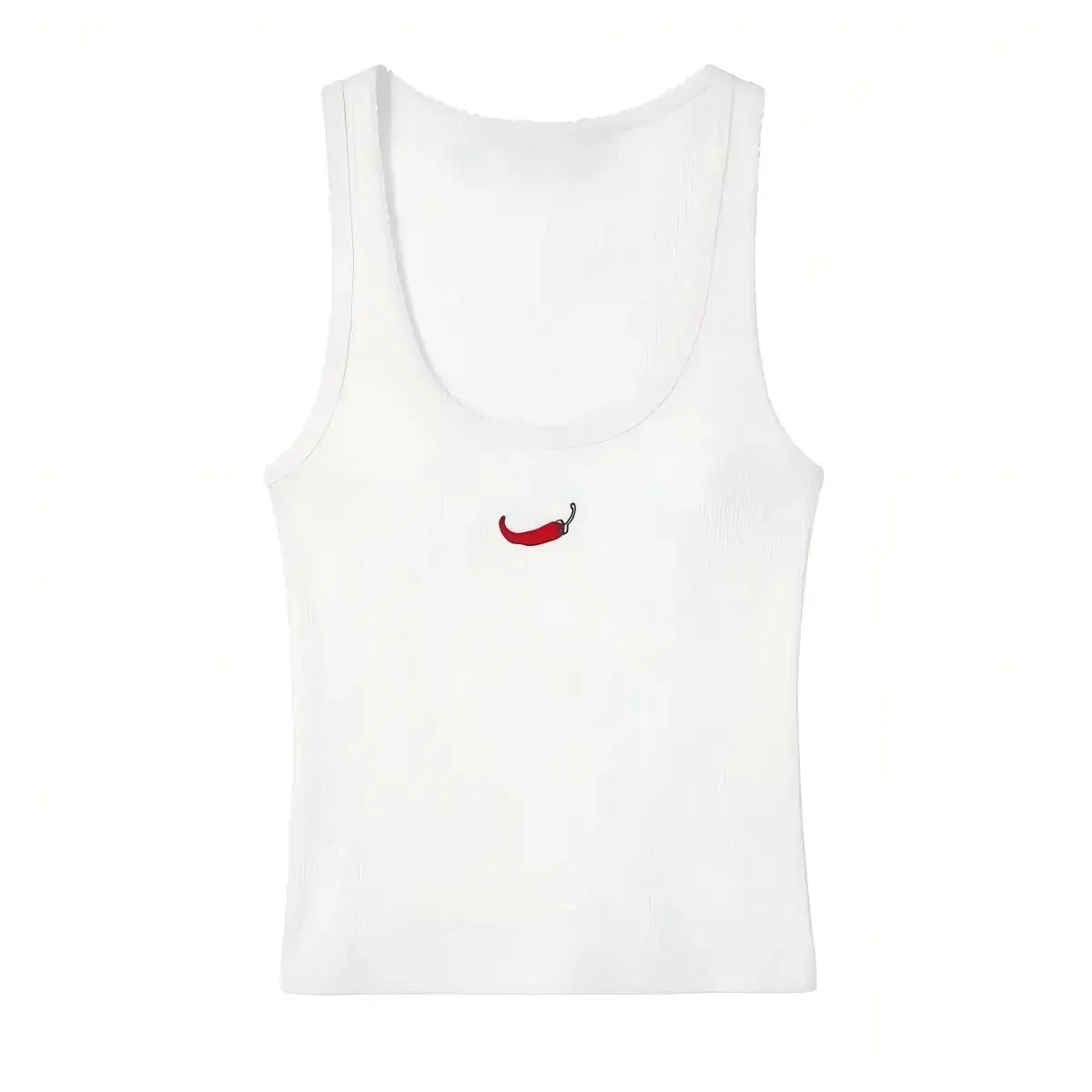 Women's Sleeveless Tank Top - Chili Embroidery Round Neck Ribbed Vest 2026 Summer Sweet Casual