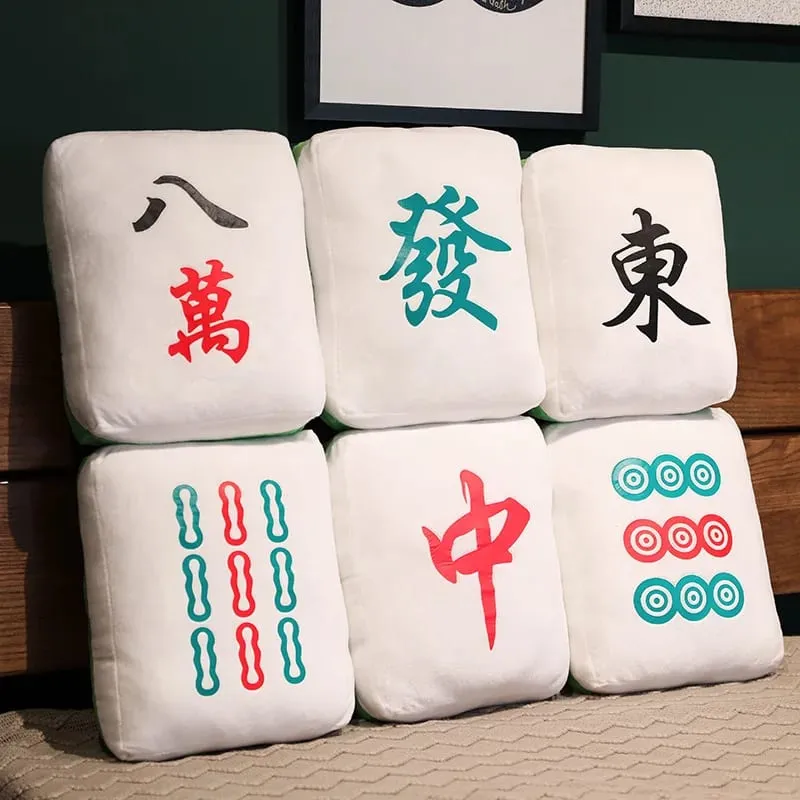Creative Mahjong Pillow Cushion Chinese Plush Toy Car Chair Backrest Dice Funny Nap Sofa Home Decor Gift Accompanying Decoration