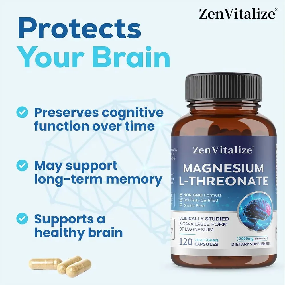 Magnesium L-Threonate Capsules Brain Focus Memory Nerve Health Muscle Strength Sleep Quality & Stress Relief Support