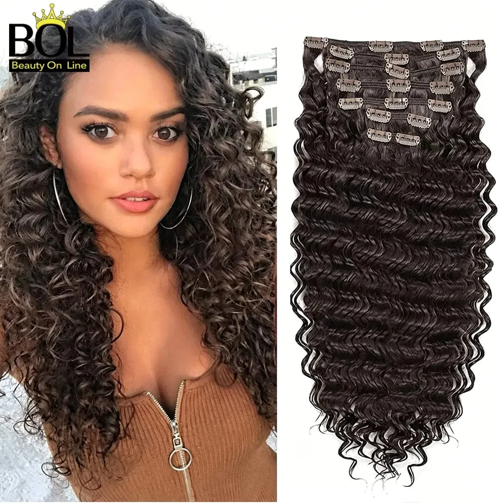 24Inch Synthetic Deep Wave Clip In Hair Extensions 7Pcs/Set 140g Fake Hair Full Head Hairpiece Curly Clip Ins Hair For Women