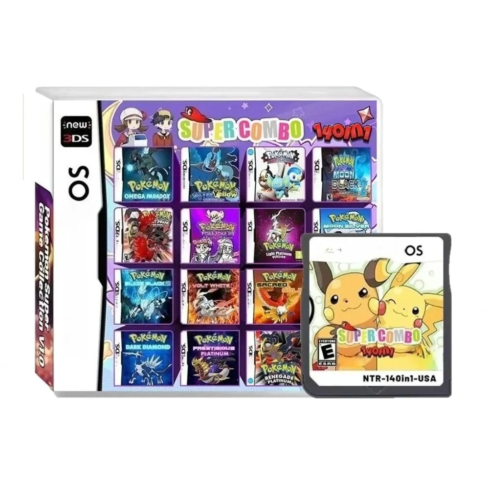 Pokemon 140-in-1 Super Combo V1.0 Retro NDS Video Game Cartridge English Version - Children's Gift Collection