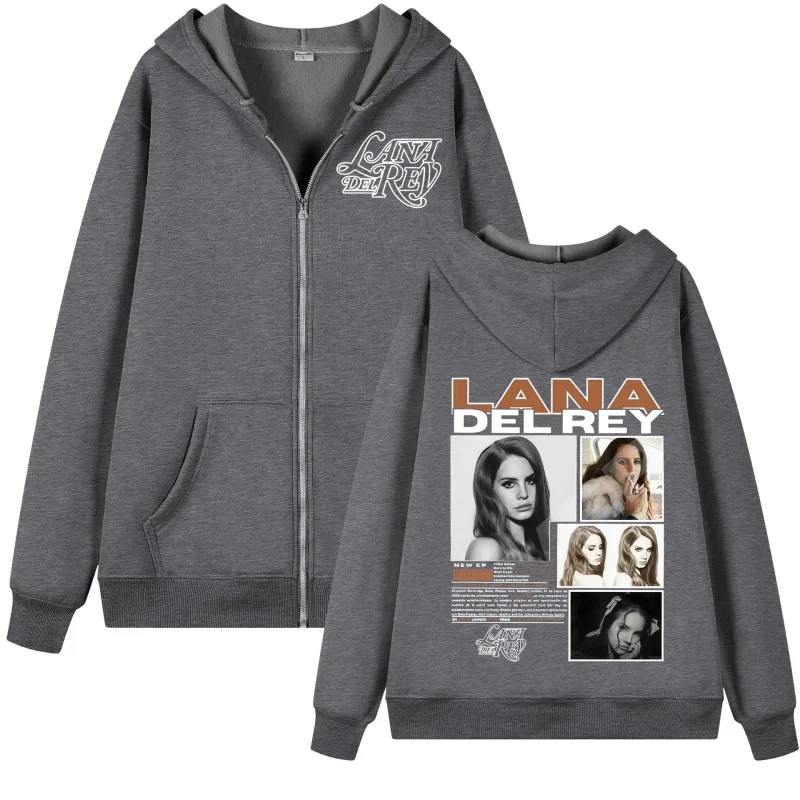 Singer Lana Del Rey Graphic Zipper Hoodie Men Women Fashion Aesthetic Zip Up Pullovers High Quality Fleece Oversized Sweatshirts