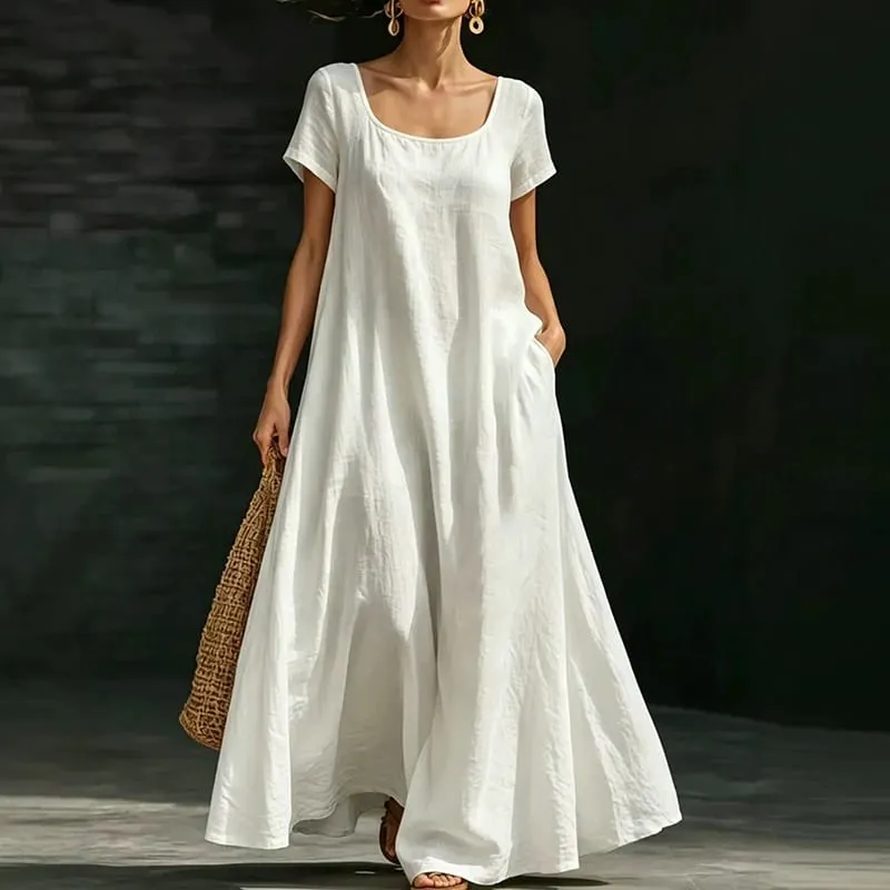 Summer Casual Pocket Maxi Dresses For Women Elegant Short Sleeve Loose Beach Holiday Dress Women Party Long Dress Boho