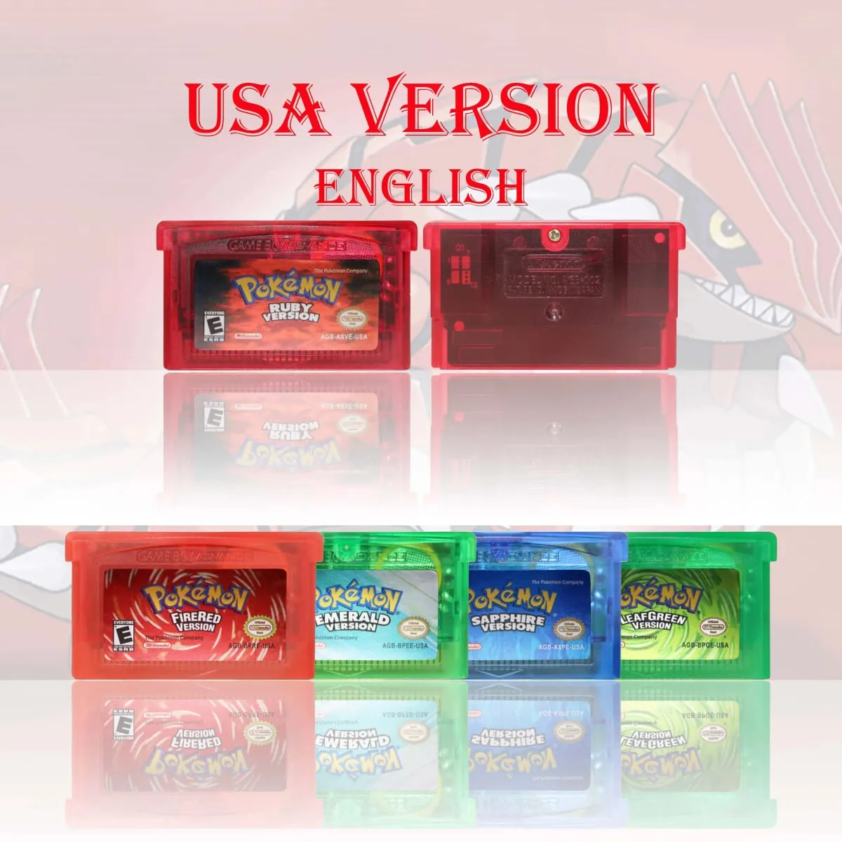 GBC/GBA USA Version Pokemon Blue/Crystal/Emerald/Fire Red/Leaf Green Game Cartridge Video Game Card High Quality with Battery
