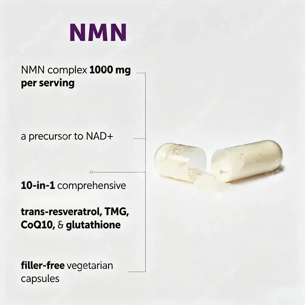 NMN Complex 1000mg Per Serving 10-in-1 NAD+ Precursor with Resveratrol CoQ10 120 Vegetarian Capsules Daily Support