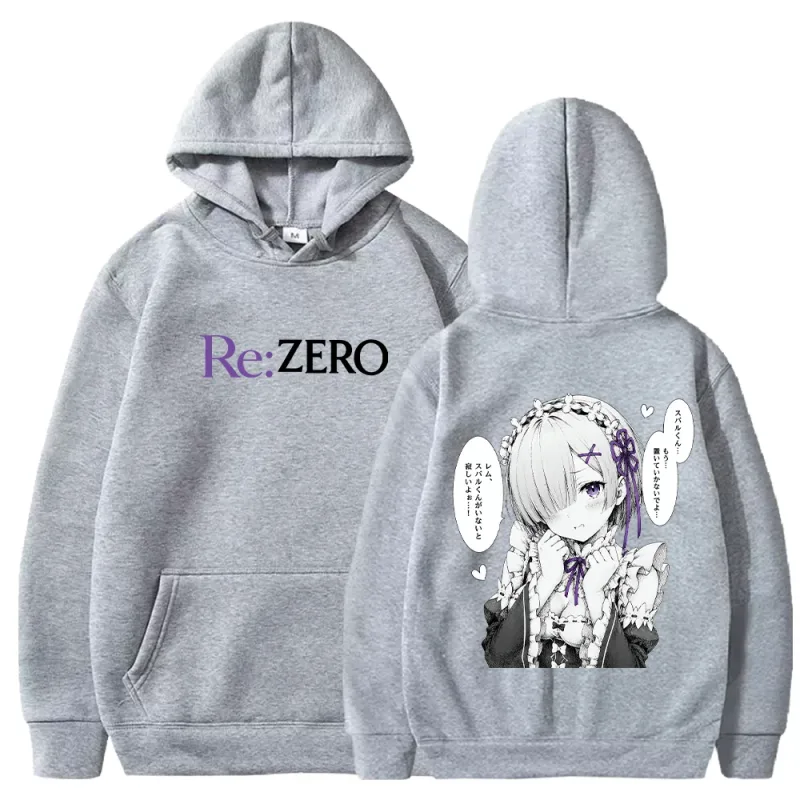 Rem Manga Re:Zero Hoodie Cetak Mode Pakaian Jalanan Harajuku Pakaian Pria Wanita Musim Gugur Lengan Panjang Kasual Pulover Bertudung Bulu