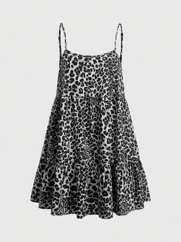 Ladies Leopard Print Halter Dress with Adjustable Straps Vintage Sexy Style Padded Gauze Skirt Fashionable And Versatile