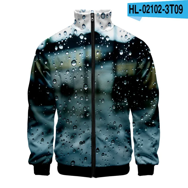 Harajuku Popular Rain 3D Print Zipper Raglan Jacket Windbreaker Boys/Girls Comfortable Stand Collar Jackets Coats