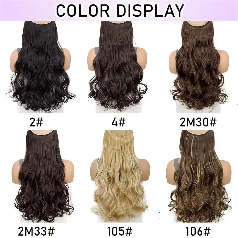 18Inch Synthetic Long Wavy Curly Hair Extension Invisible Fishing Line Soft Multi-Color Hairpiece for Women Daily Use