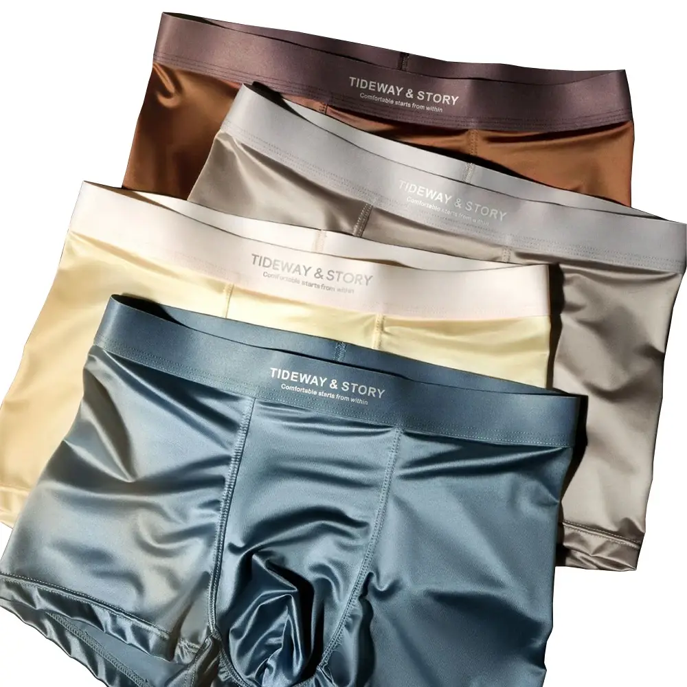 4 Pcs/Lot Breathable Men's Fiber Boxing Briefs, Comfortable Breathable Underwear, Medium Stretch Knit Fabric, Solid Color