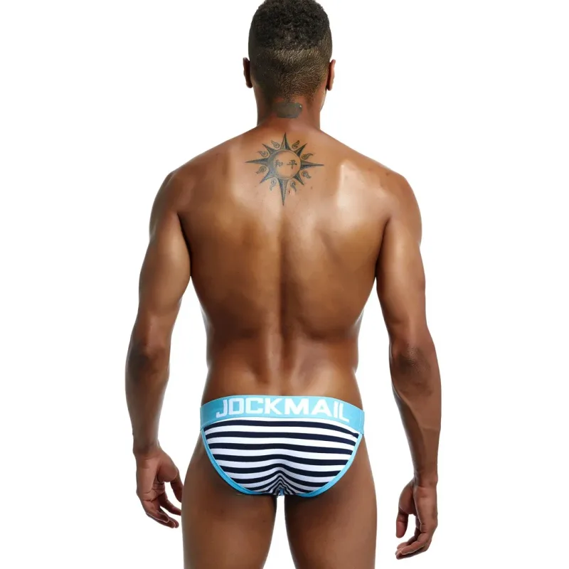 Jockmail Cotton Men's High-Cut Briefs, Striped Underwear for Men, Soft and Comfortable, Gay Cueca
