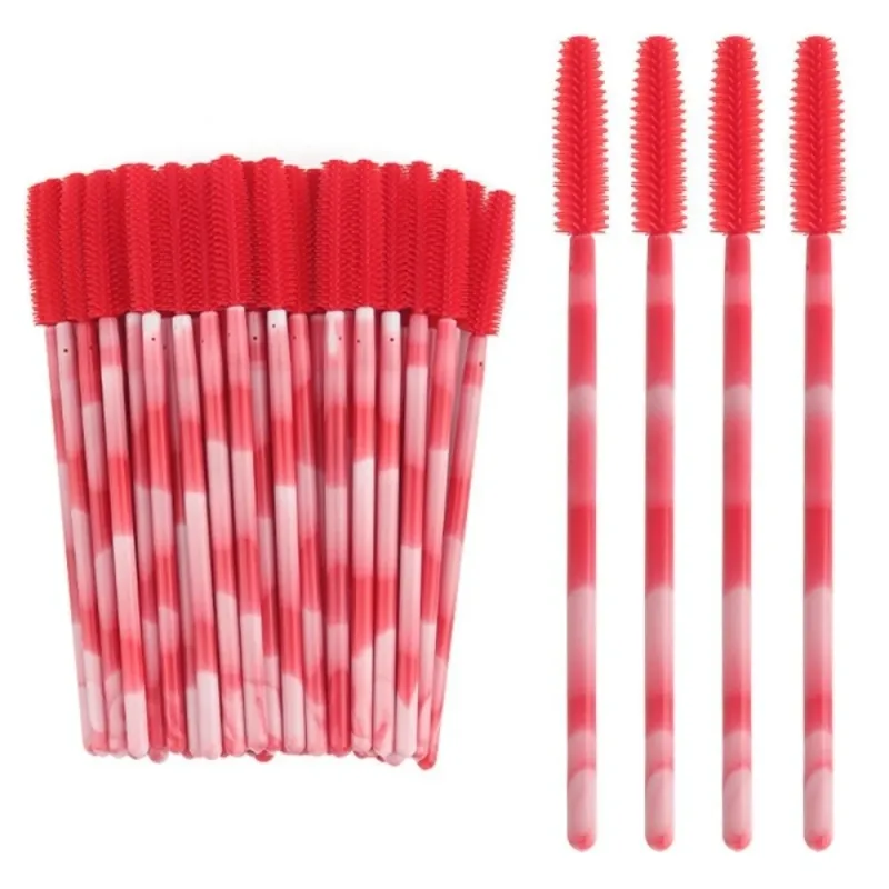 50Pcs Disposable Eyelash Brushes Silicone Makeup Tools Mascara Wand Applicator Rainbow Color Microbrush Eyebrow Comb Girl