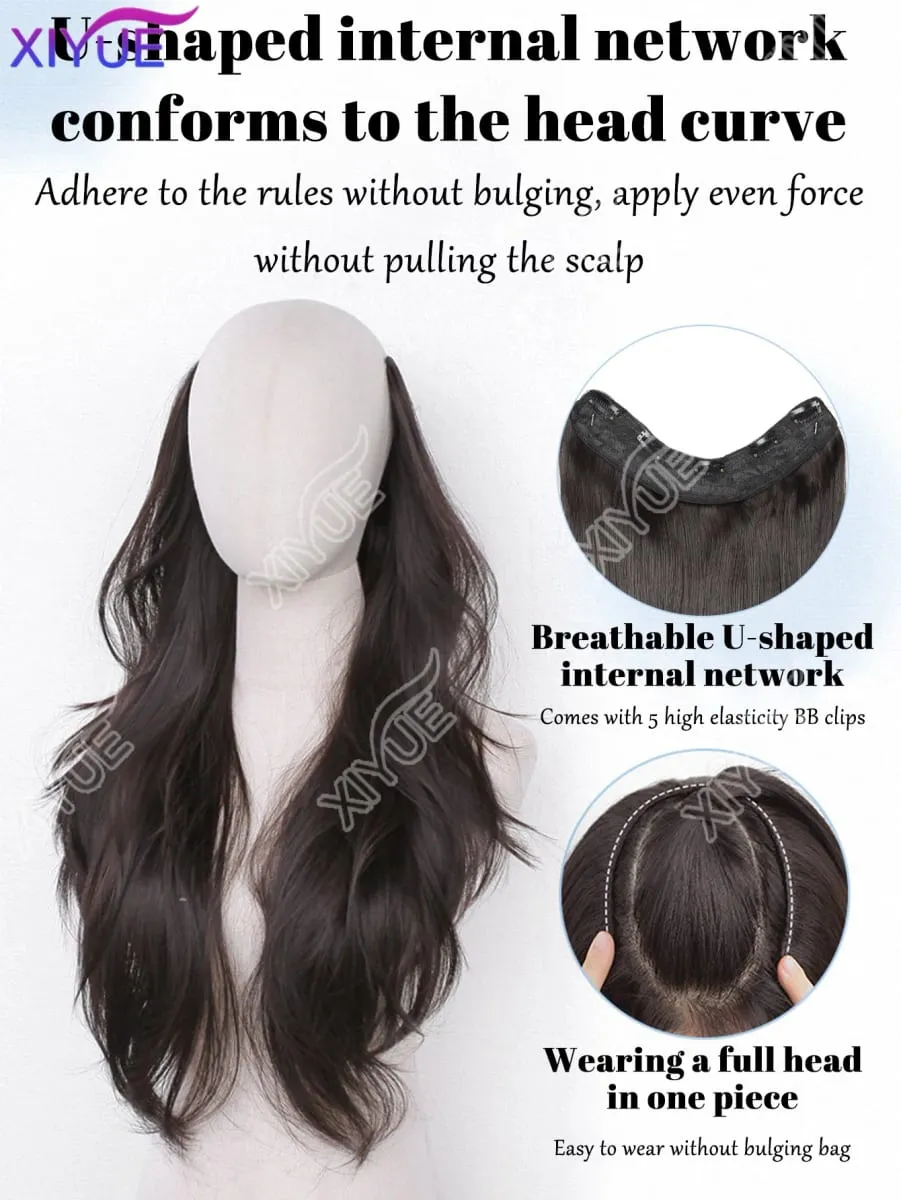 26Inch Synthetic Long Straight Layered V-Shaped Clip-in Hair Extension 5 Clip Heat Resistant Hairpiece for Women