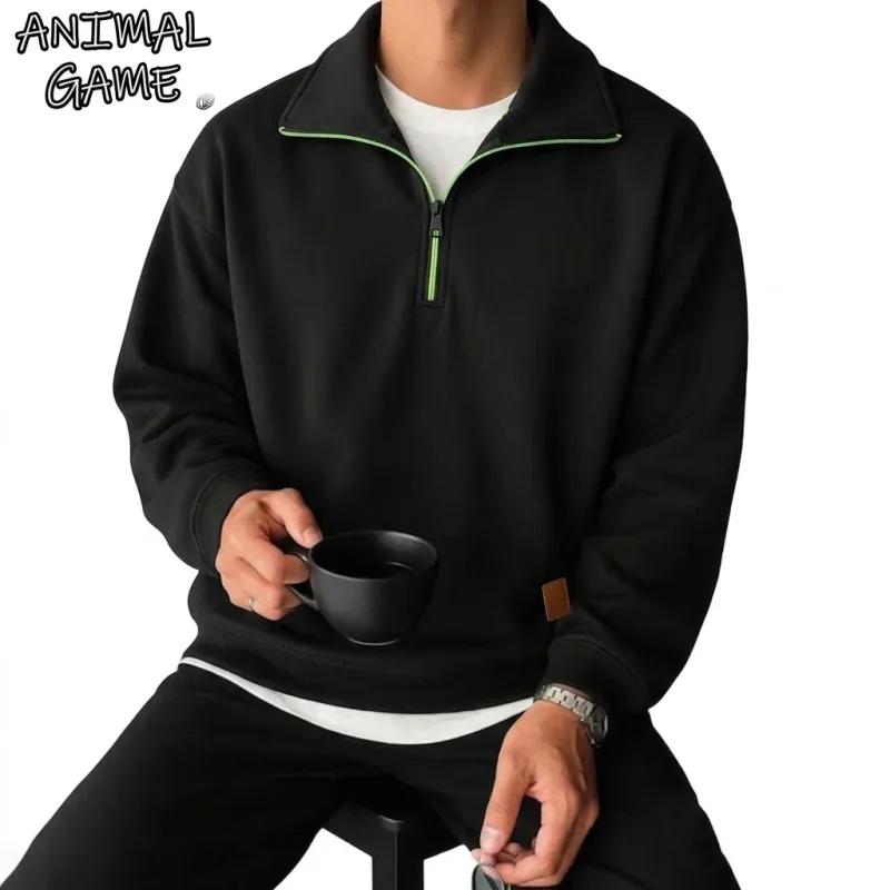 Men's Long Sleeve Half Zipper Sweatshirts Solid Pullover Luxury Zip Up Hoodies Casual Mens Coats Gym Man Quarter Zip Poleron — image 13