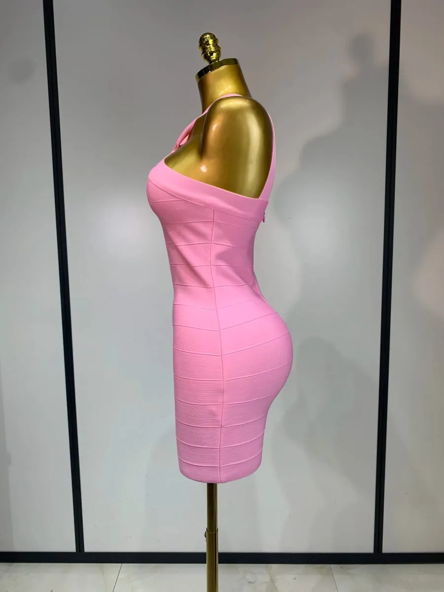 Women Sexy Backless Pink Bodycon Mini Bandage Dresses Elegant Evening Party Luxury Birthday Nightclub Cocktail Prom Gown
