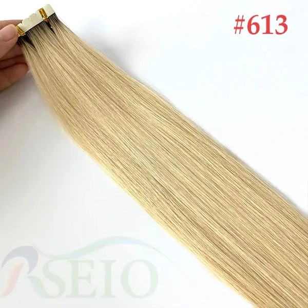 Mini fita em extensões de cabelo humano extensão de cabelo natural real 16 "-26" preto marrom loira fita invisível em linha reta para salão de beleza